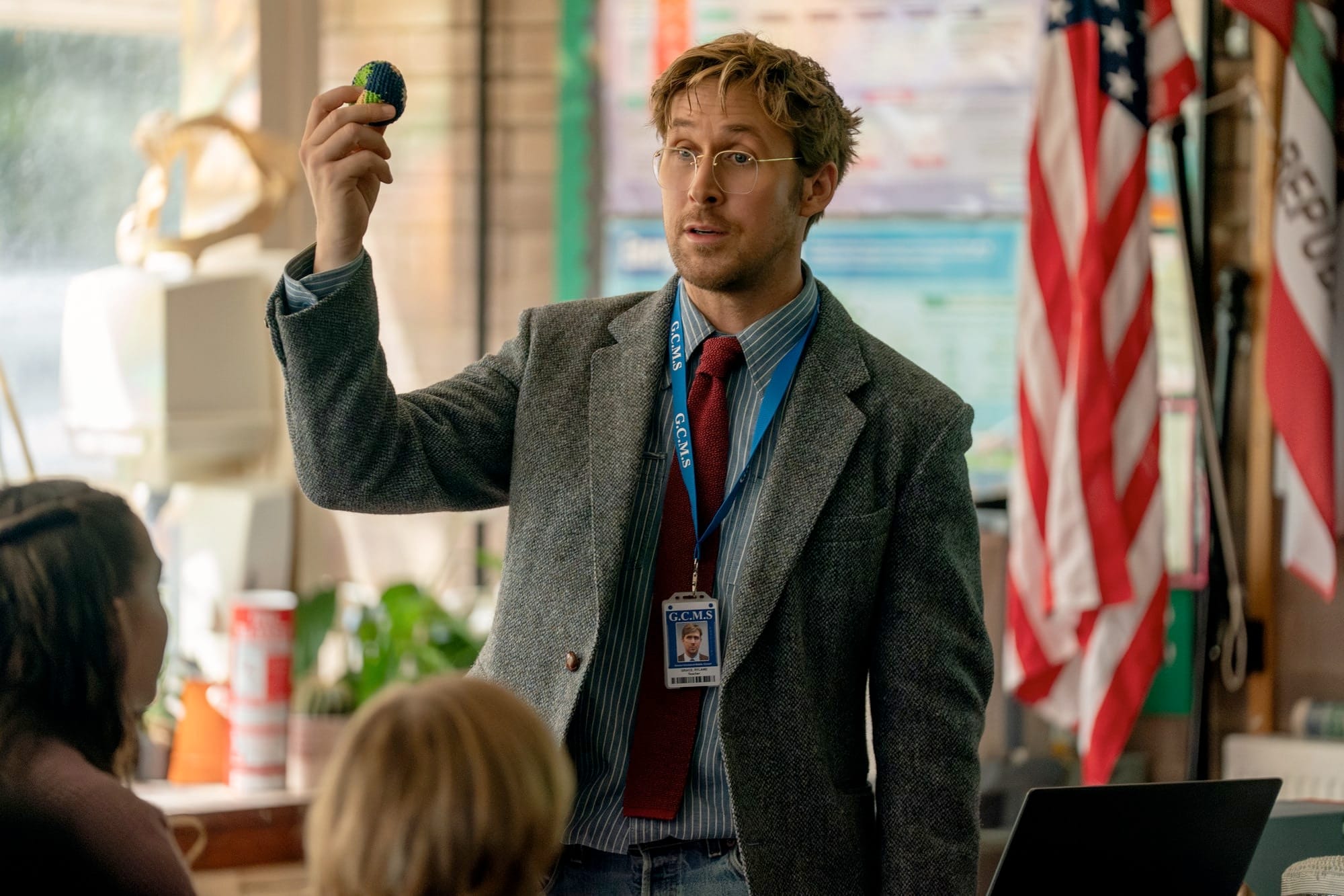Ryan Gosling as Grace teaching in his classroom in Project Hail Mary.